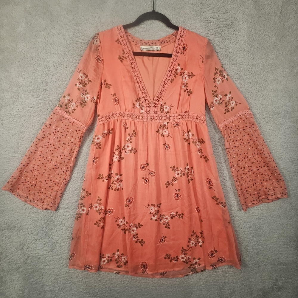 Abercrombie & Fitch Babydoll Dress Womens M Orange Cottage Fairy Floral Peasant